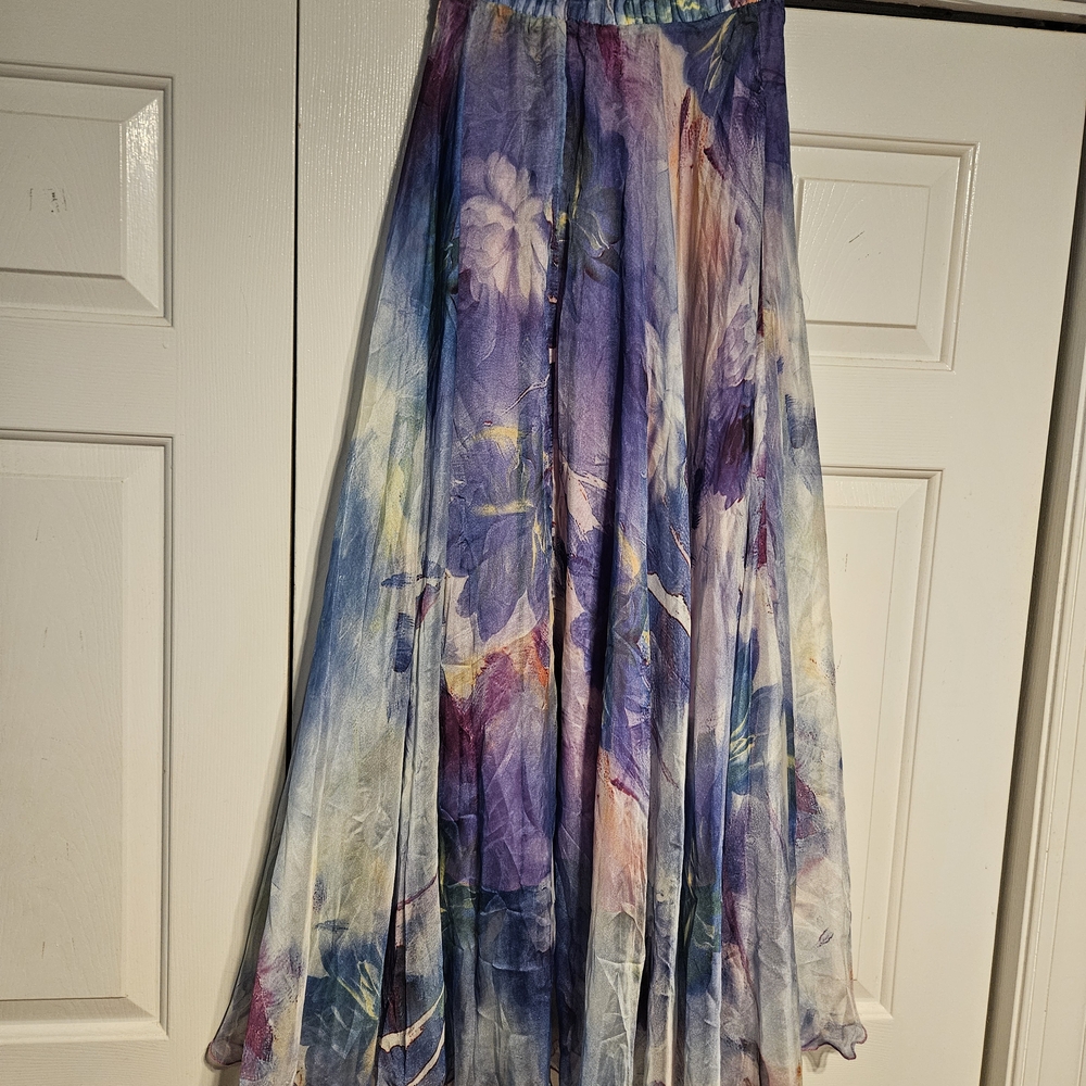 Dancing Watercolor Floral Maxi Skirt in Violet